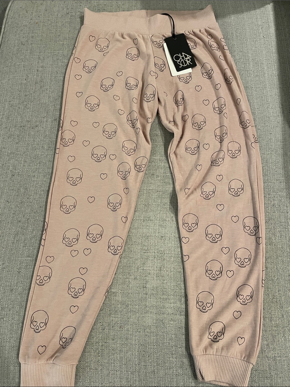 Chaser Pink Skull & Heart Print Jogger Pants